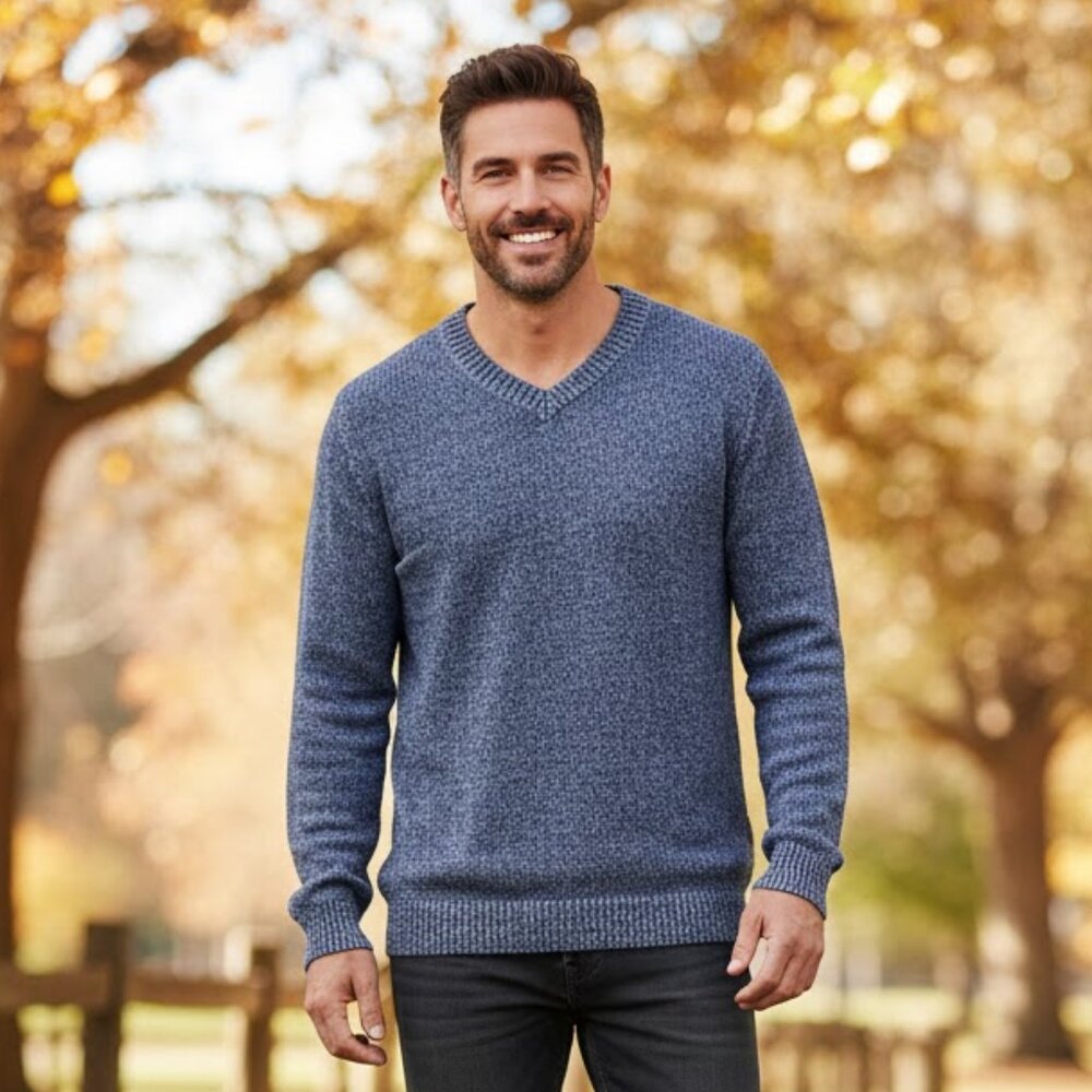 St. John’s Bay Men’s Cotton V‑Neck Sweater – Blue, Size XL
